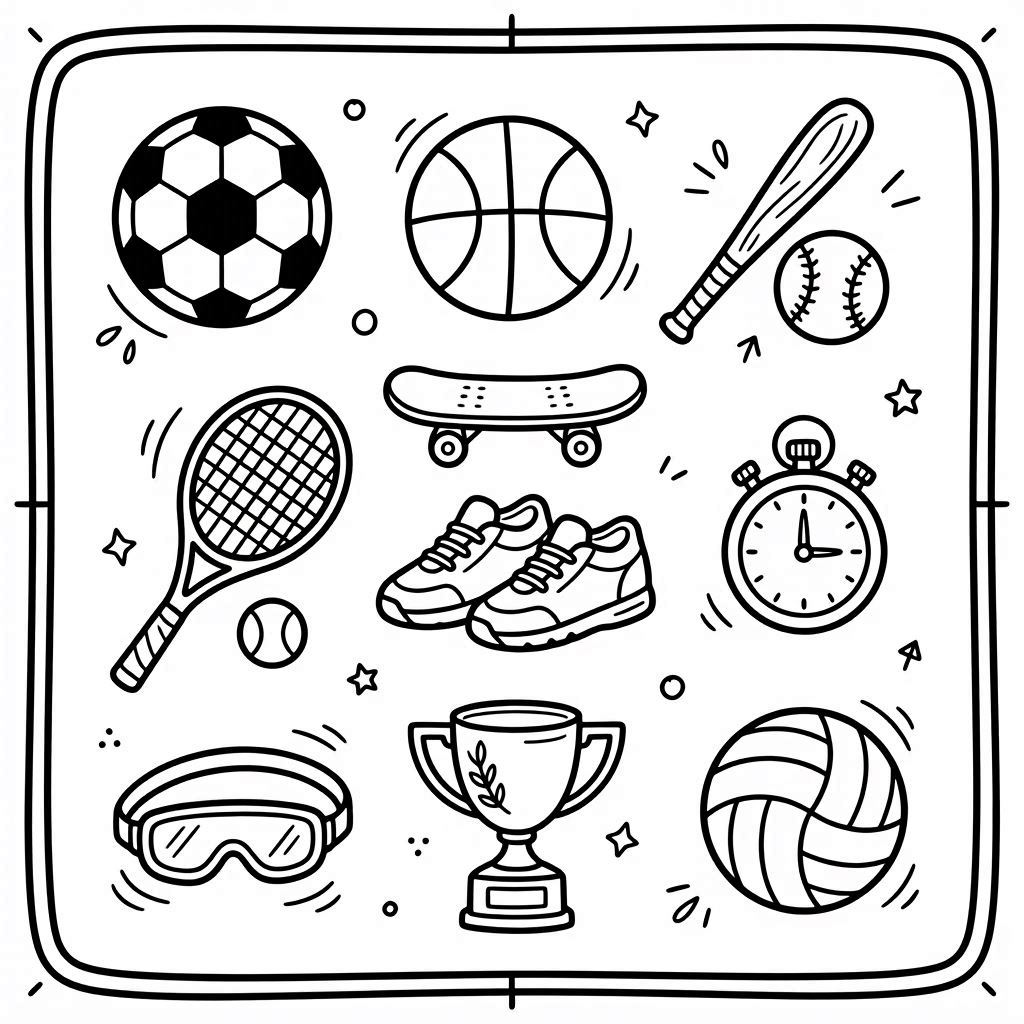 Set of sport elements Coloring Page